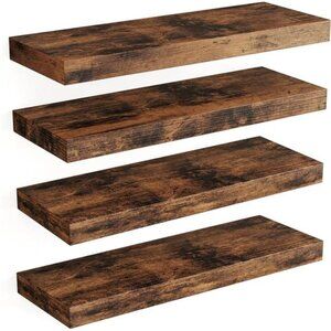 15.8in Floating Shelves, Rustic Wood Finish Wall Shelves Set of 4